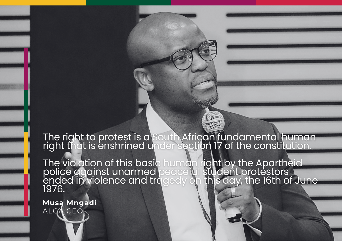 ALGA CEO Musa Mngadi reflecting on the Soweto Uprising and the right to protest